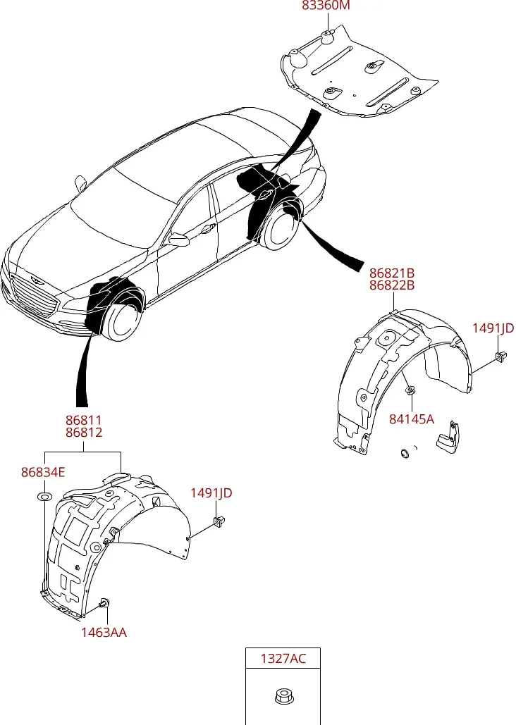 Wheel arch liner diagram