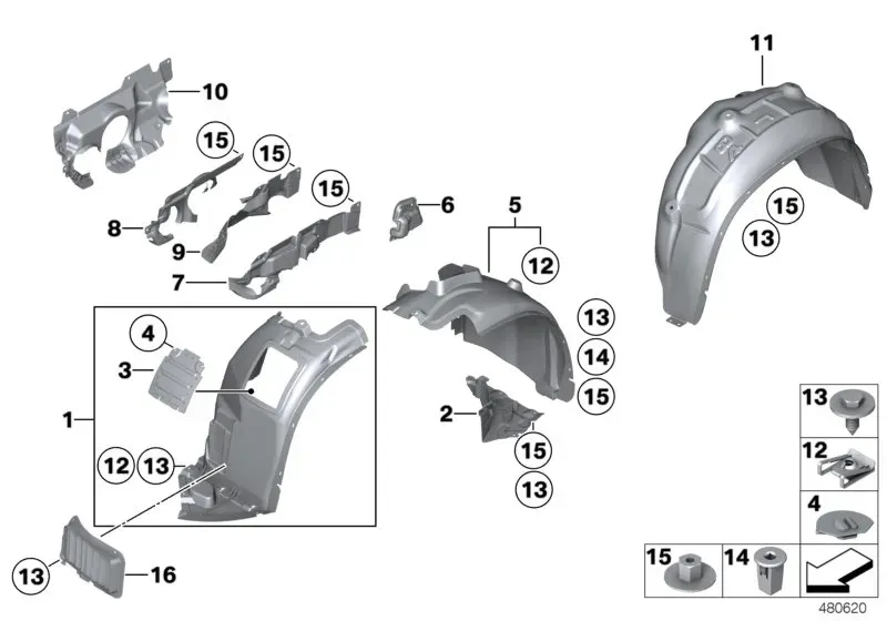 Wheel arch liners diagram
