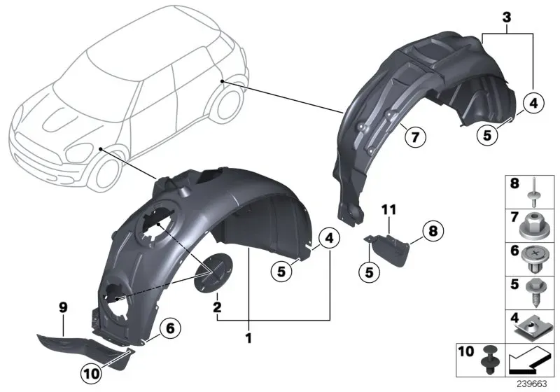 Wheel arch liner diagram