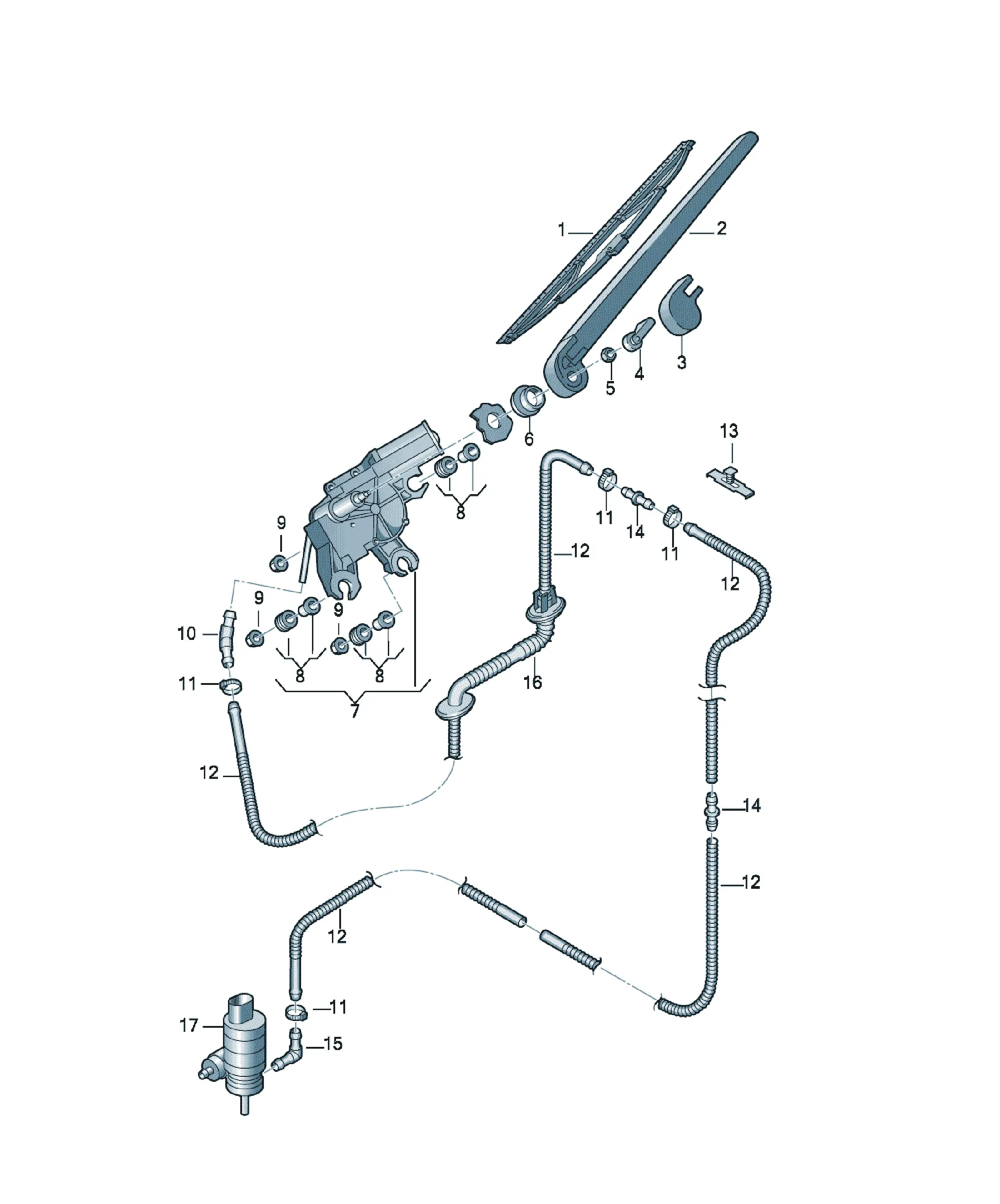 Rear window wiper and washer system diagram