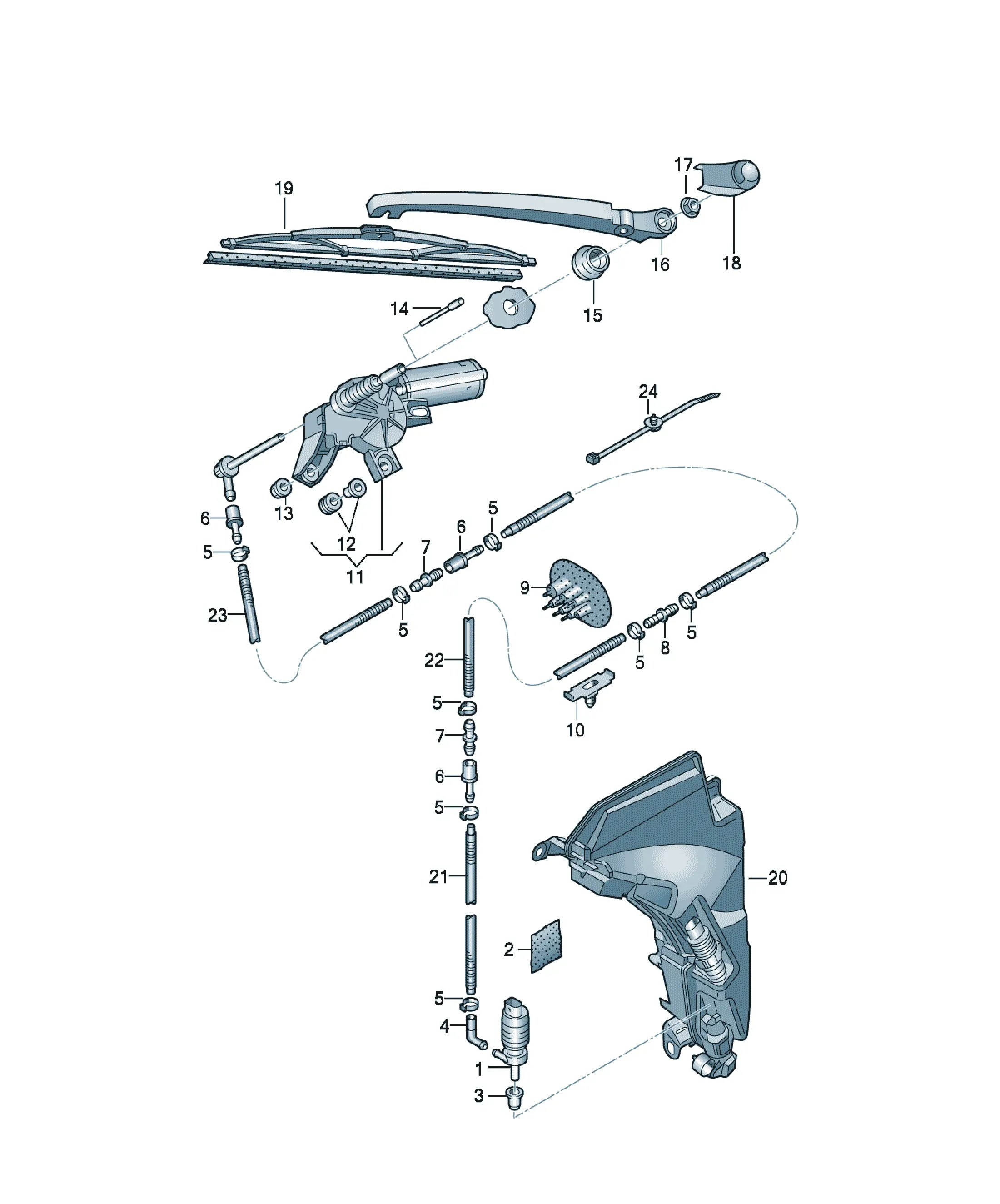 Rear window wiper and washer system diagram