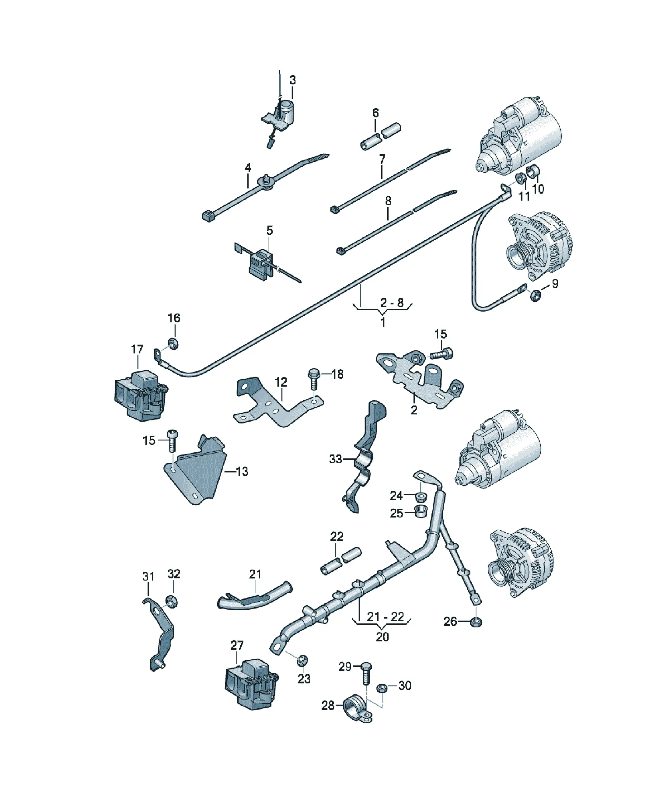 Starter and alternator wiring harness diagram
