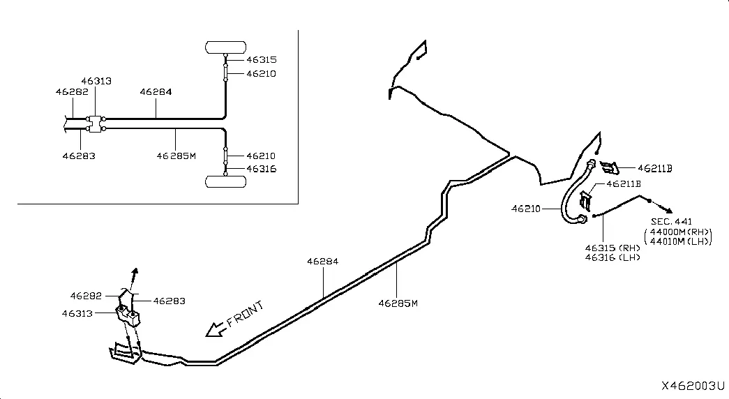 Rear brake lines diagram