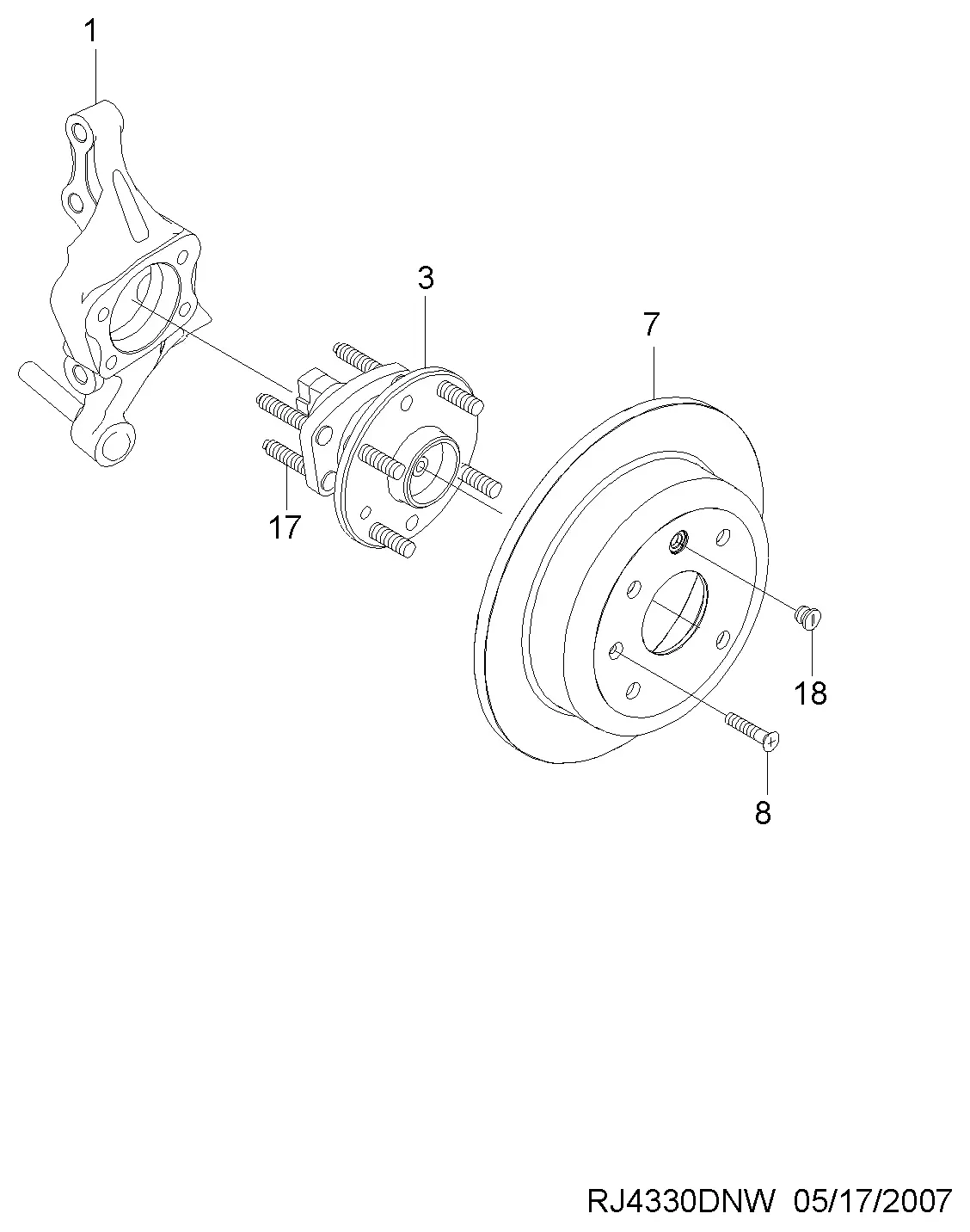Rear steering knuckle and hub diagram