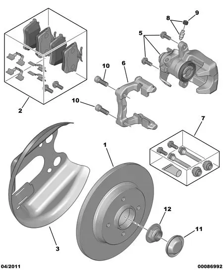Rear Brake Disc, Caliper and Pads diagram