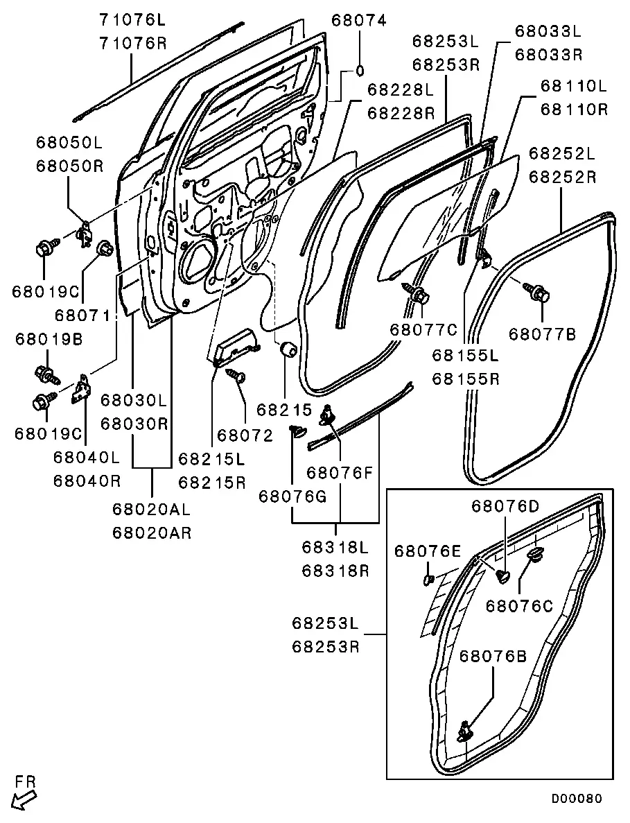 Rear Door Panel and Glass diagram