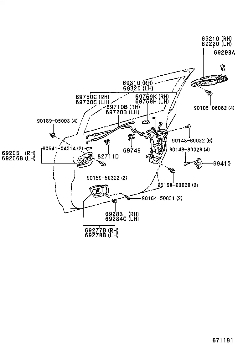 Front and Rear Door Locks and Handles diagram