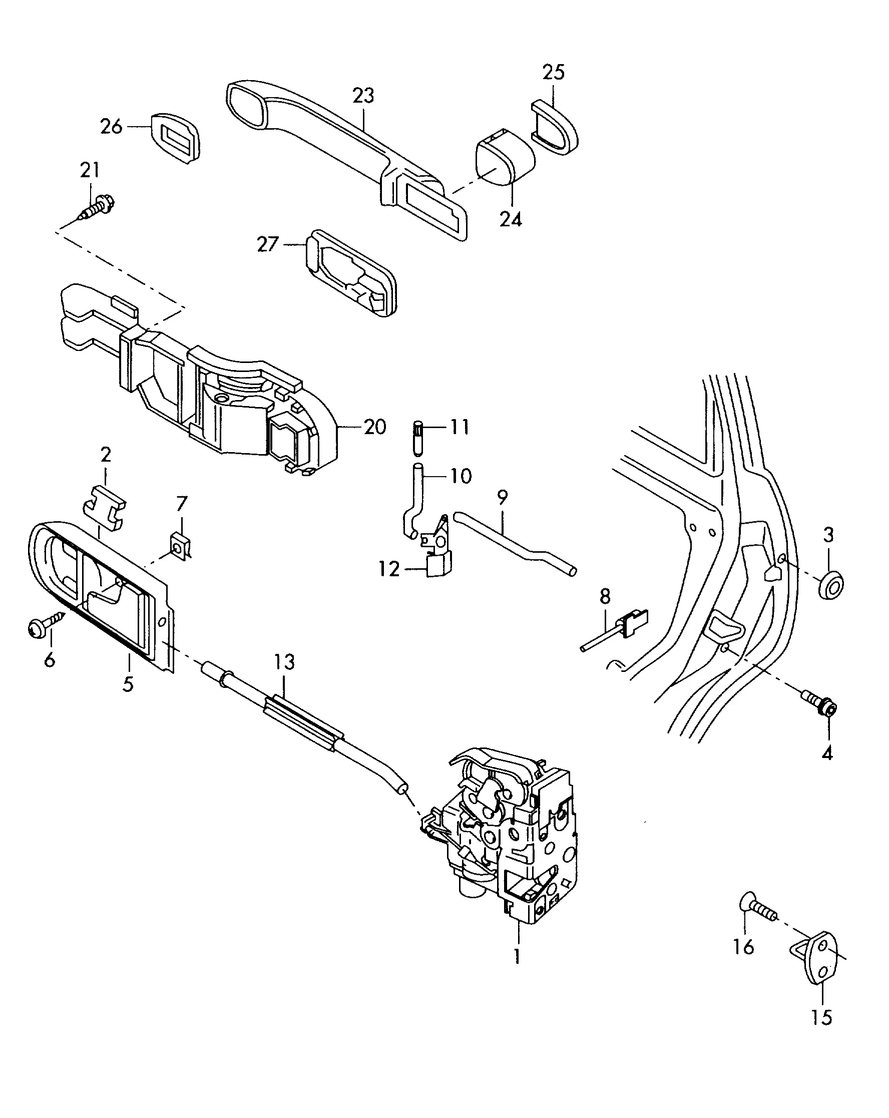 Door Lock, Interior and Exterior Handles diagram