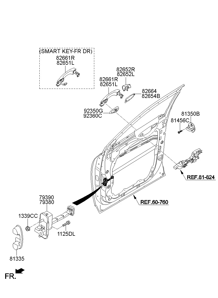 Замок и ограничитель передней двери diagram