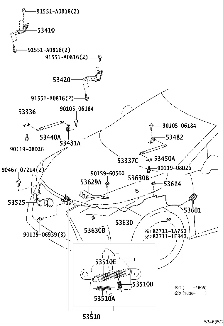 Hood Lock and Hinges diagram
