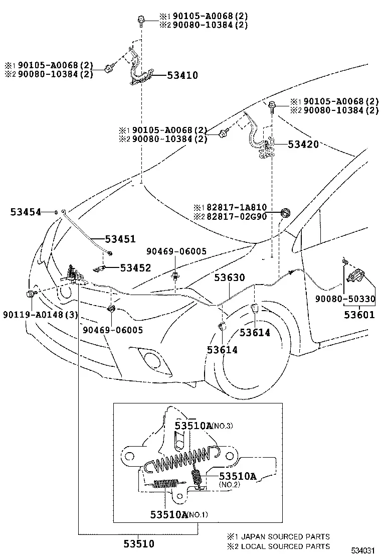 Hood lock and hinges diagram