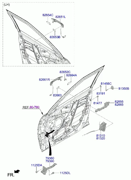Замок и ручка передней двери diagram