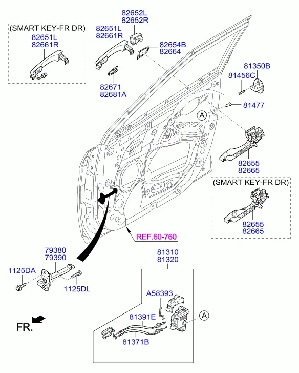 Замок и ручка передней двери diagram