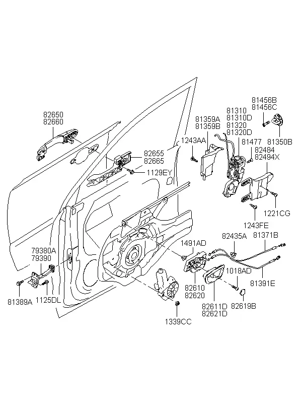 Front door lock and handle diagram