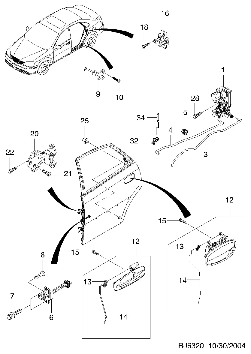 Rear Door Lock and Handle diagram