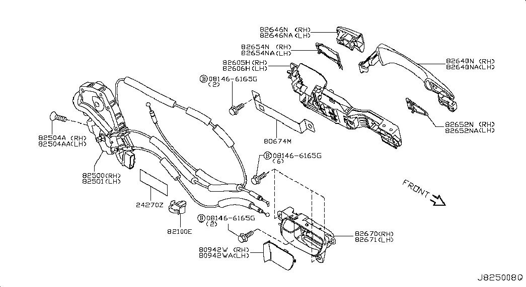 Rear door lock and handle diagram