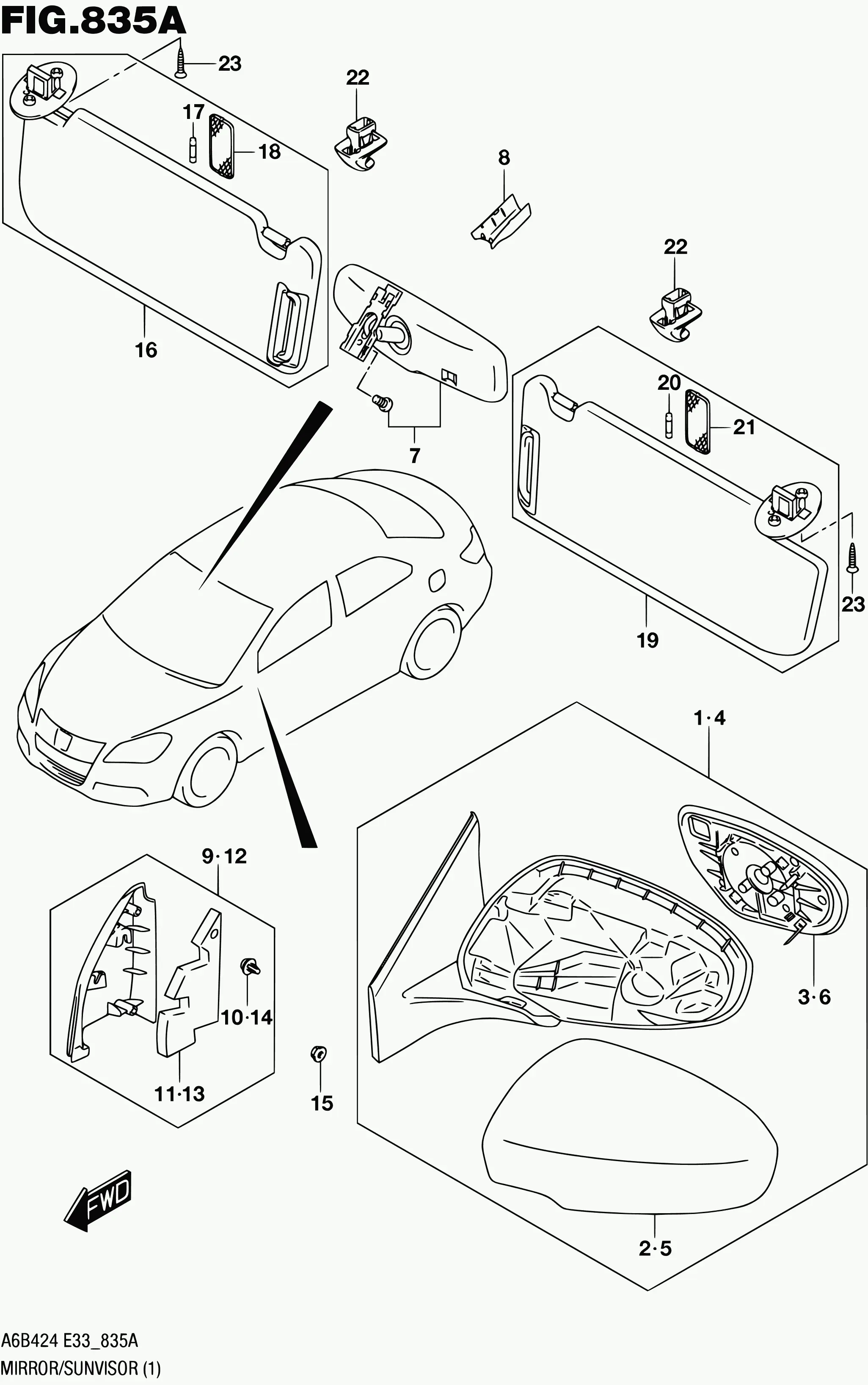 Mirrors and Sun Visors diagram