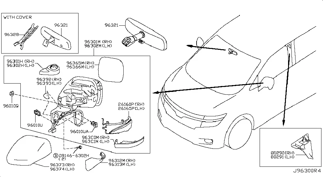 Rearview mirror with turn signal diagram